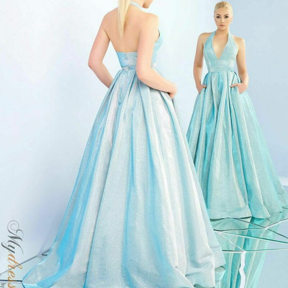 MAC DUGGAL 25939I SHIMMERING HALTER NECK BALLGOWN DRESS sz 0 - Picture 2 of 10